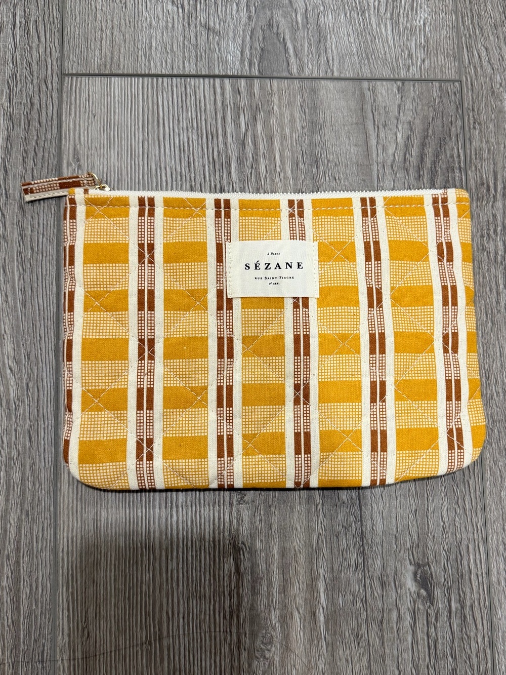 Sézane Yellow & Brown Patterned Zip Pouch